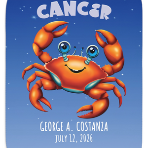 Soft sherpa blanket with 'Personalized Cancer Zodiac | Custom Gift' design