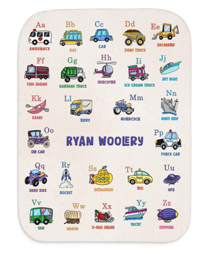 Personalized Transportation ABC Sherpa Baby Blanket