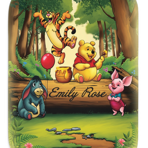 Winnie the Pooh and friends in a forest scene personalized baby blanket