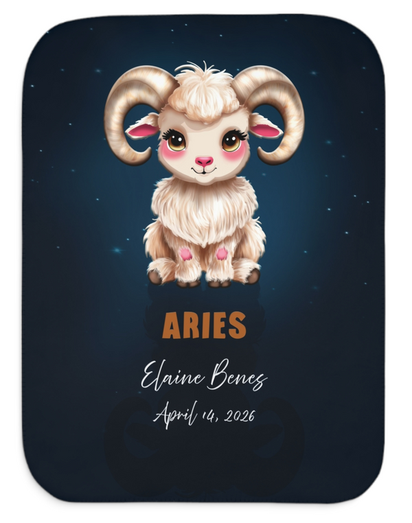Personalized Zodiac Aries Sherpa Baby Blanket