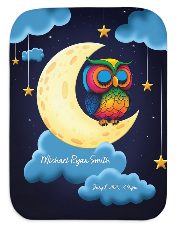 Personalized Night Owl Sherpa Baby Blanket