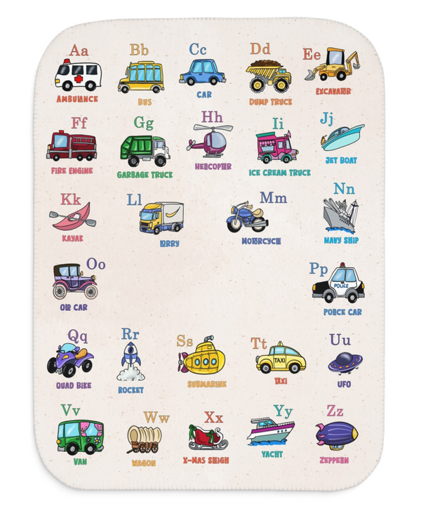 Personalized Transportation ABC Sherpa Baby Blanket