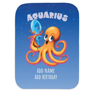 Personalized Aquarius Zodiac Soft Sherpa Baby Blanket | Custom Gift