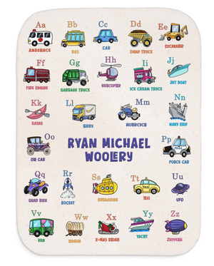 Personalized Transportation ABC Sherpa Baby Blanket