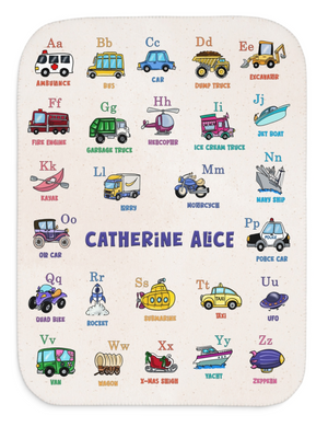 Personalized Transportation ABC Sherpa Baby Blanket