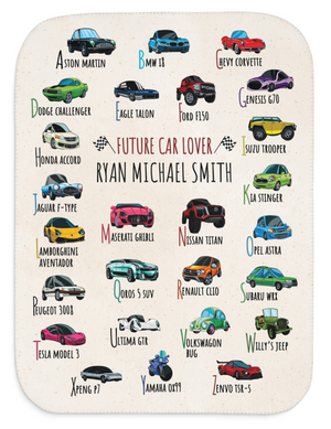 Personalized ABC Car Lover Sherpa Baby Blanket