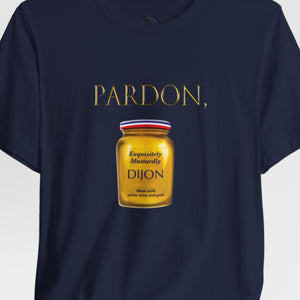 Person wearing a Natural t-shirt with 'Pardon, Grey Poupon Nostalgic Funny' design on a plain background