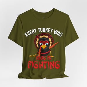 Soft cream t-shirt with 'Kung Fu Fighting Turkey 80s Music Funny' design on a white background