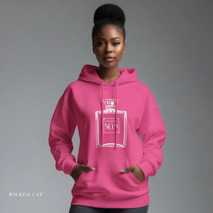 White hoodie with 'Love Potion Perfume Witchy Halloween' design on a plain background