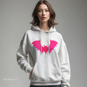 Forest green hoodie with 'Pink Bat Halloween' design on a plain background