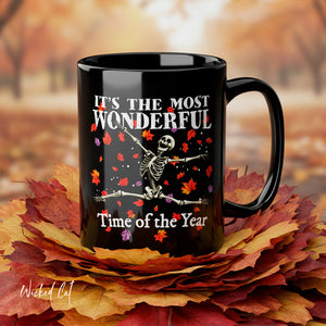 mug with 'The Most Wonderful Time of the Year Halloween' graphic on a white background