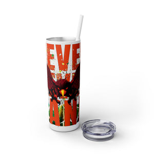 mug with 'Virginia Tech Hokies Football Tumbler 20oz' graphic on a white background