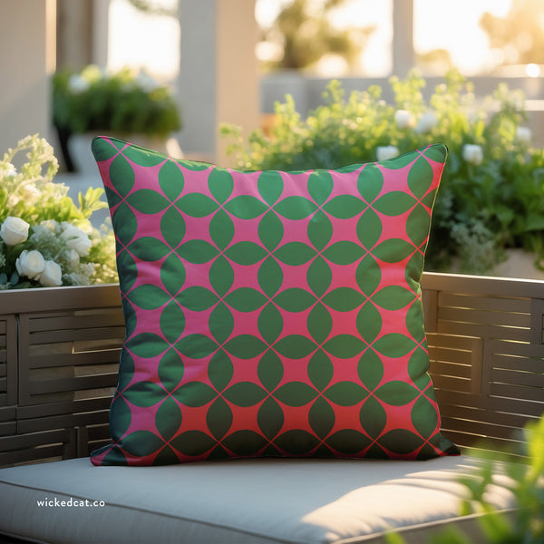 Pink & Green Art Deco Indoor Outdoor Throw Pillow