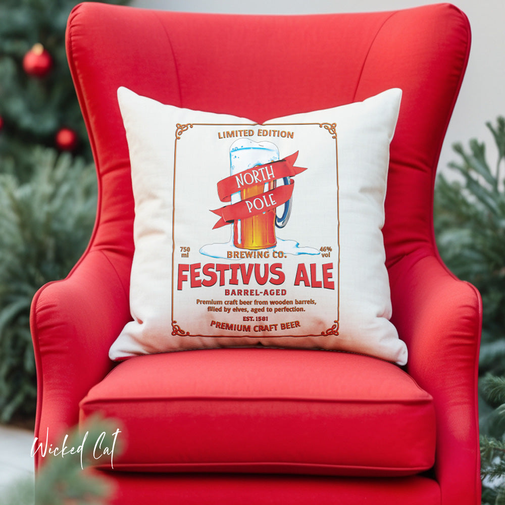 North Pole Brewing Indoor Outdoor Christmas Throw Pillow