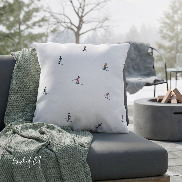 Chic Skiers Indoor Outdoor Patio Pillow