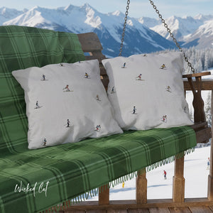 Chic Skiers Indoor Outdoor Patio Pillow