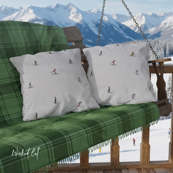 Chic Skiers Indoor Outdoor Patio Pillow