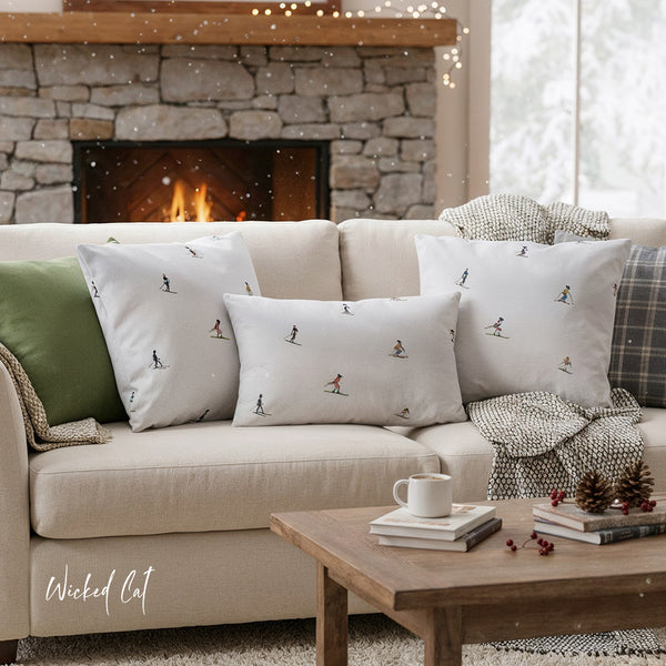 Chic Skiers Indoor Outdoor Patio Pillow
