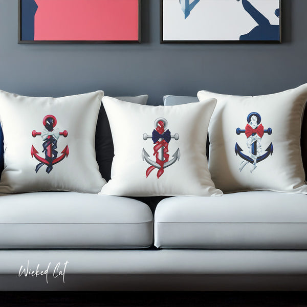 Nautical Anchor Patriotic Outdoor Indoor Throw Pillow