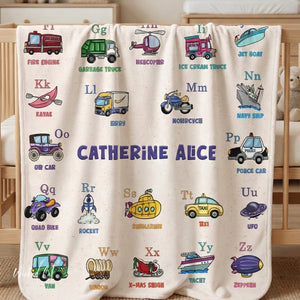 Personalized Transportation ABC Sherpa Baby Blanket