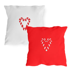 throw pillow with 'Reversible Candy Cane Heart Outdoor' design