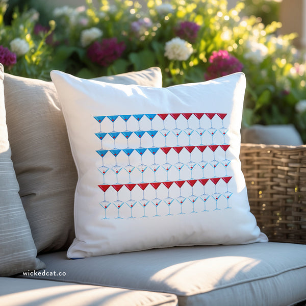 Martini American Flag Patriotic Outdoor Indoor Throw Pillow