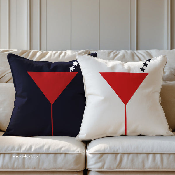Red White Blue Martini July 4th Reversible Outdoor Indoor Pillow