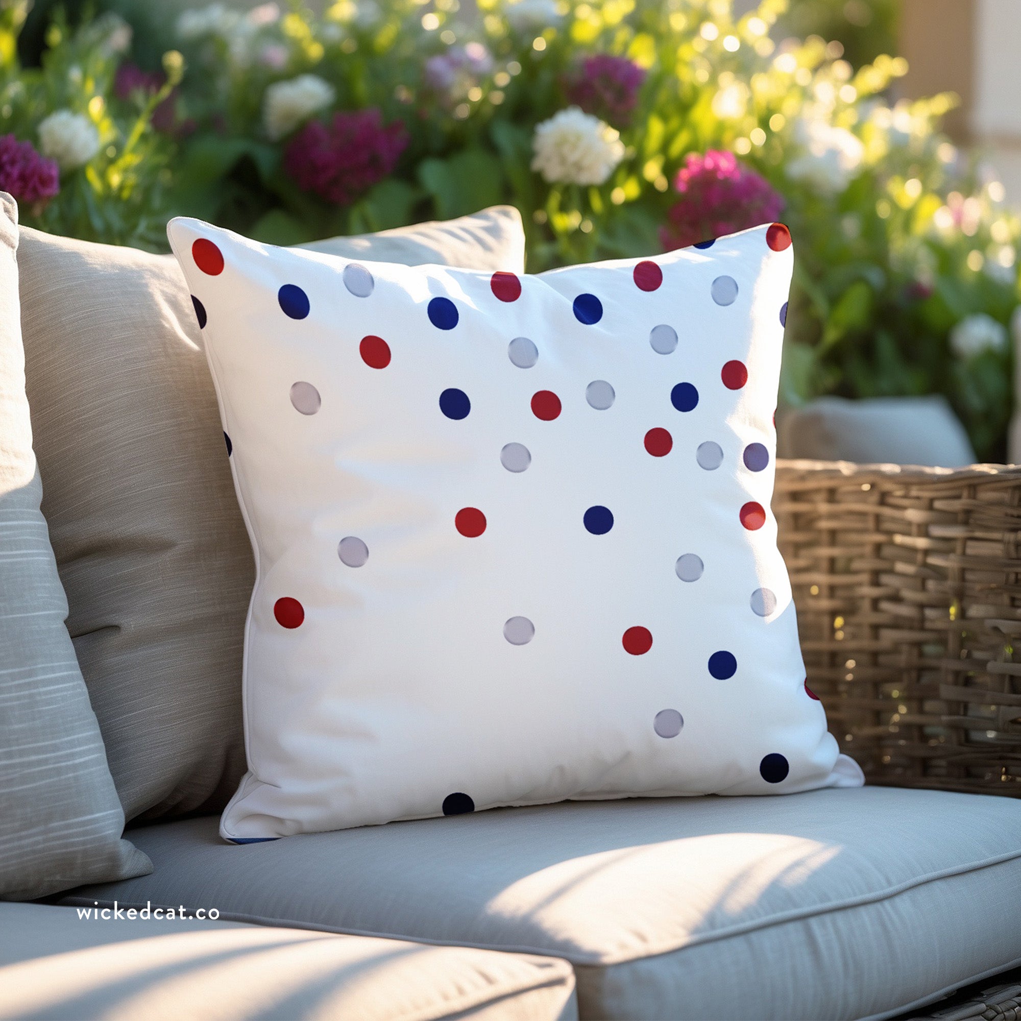 Patriotic Polka Dot Indoor Outdoor American Chic Accent Pillow