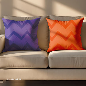 throw pillow with 'Vibrant Orange & Purple Reversible Cover' design