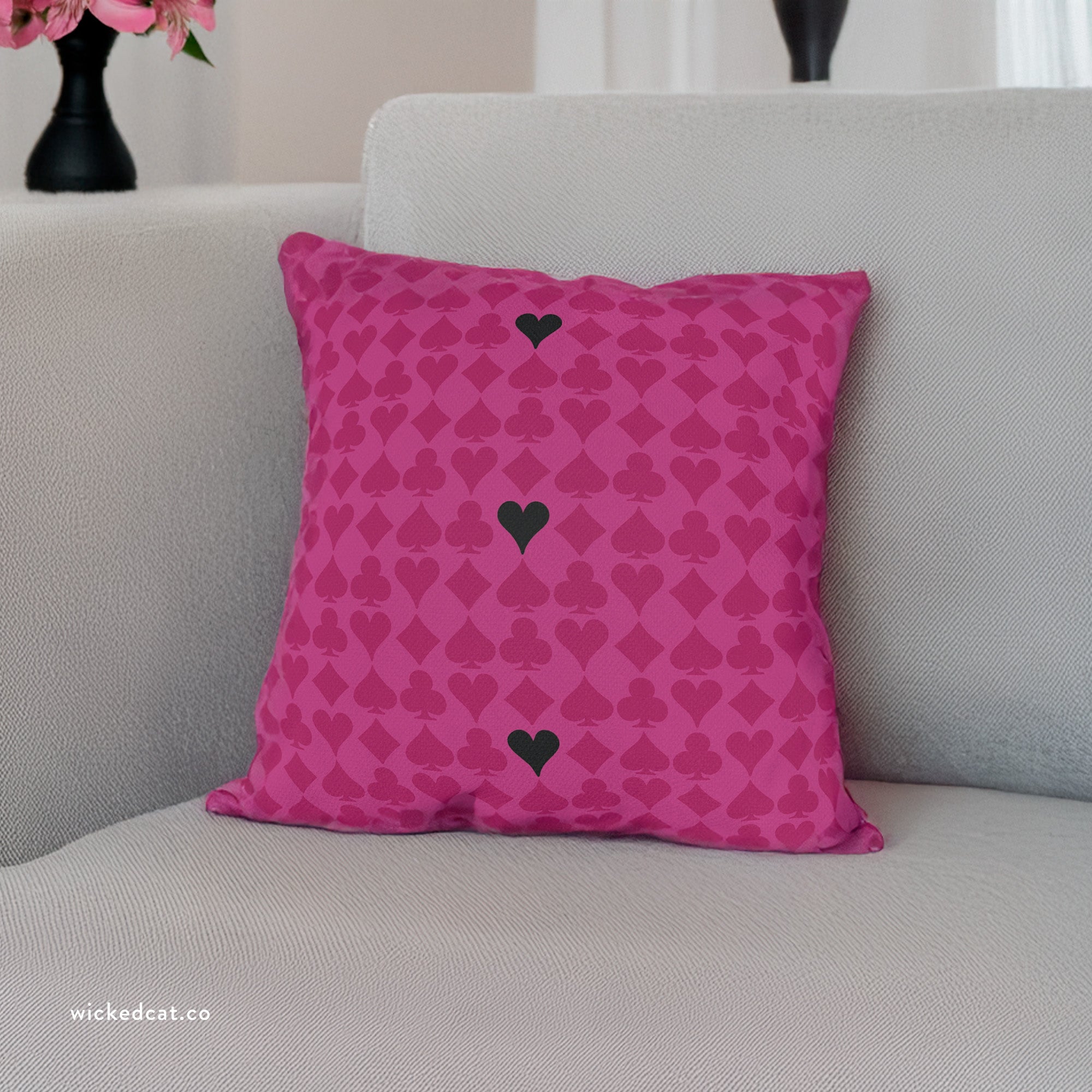 Playing Cards Hearts Pink & Black Chic Throw Pillow