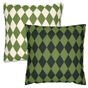 throw pillow with 'Reversible Green Harlequin Cover' design
