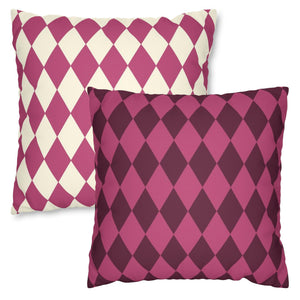 throw pillow with 'Pink & Ivory Harlequin Reversible Cover' design