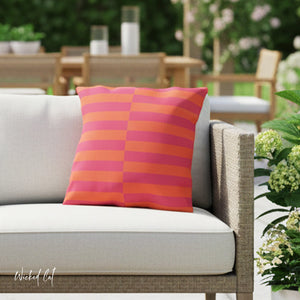 Pink & Orange Striped Indoor Outdoor Throw Pillow