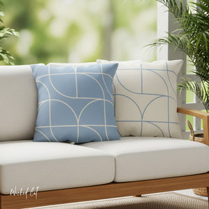 Blue & White Art Deco Indoor Outdoor Throw Pillow