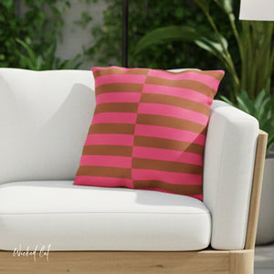 Pink & Brown Striped Indoor Outdoor Throw Pillow