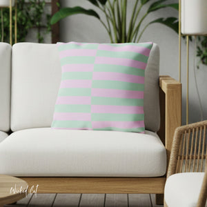 Lilac & Mint Green Striped Indoor Outdoor Throw Pillow