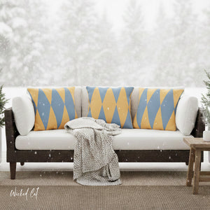 Yellow Blue Diamond Indoor Outdoor Throw Pillow