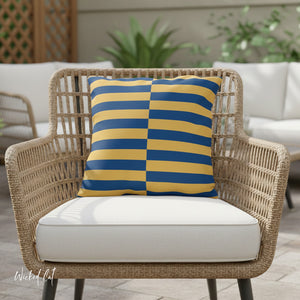 Blue and Yellow Striped Indoor Outdoor Throw Pillow