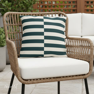 Dark Green and Ivory Striped Indoor Outdoor Throw Pillow