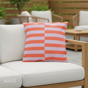 Orange Lilac Striped Indoor Outdoor Throw Pillow