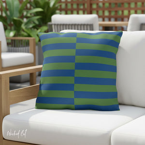 Green and Blue Striped Indoor Outdoor Throw Pillow