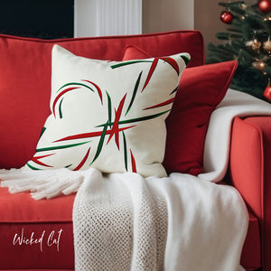 throw pillow with 'Red Green Candy Cane Holiday Cover' design