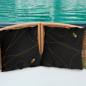 Buzzing Bee Black Outdoor Spring Throw Pillow