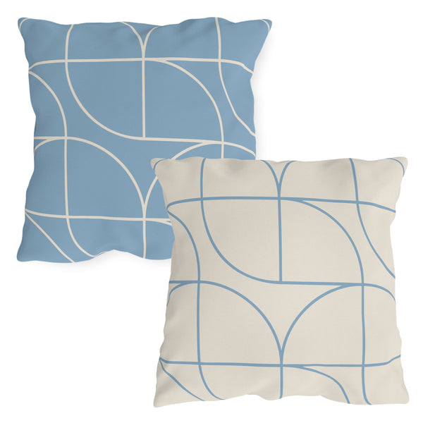 Blue & White Art Deco Indoor Outdoor Throw Pillow