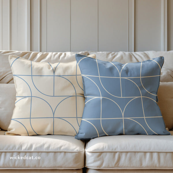 Blue & White Art Deco Indoor Outdoor Throw Pillow