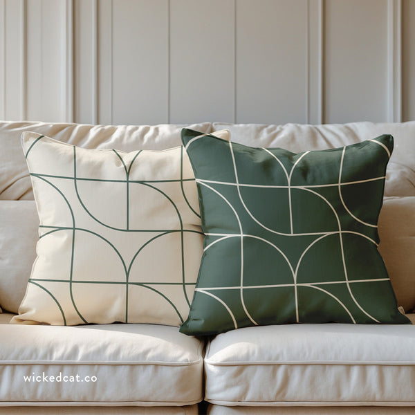 Green & White Art Deco Indoor Outdoor Throw Pillow