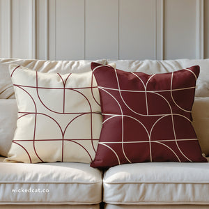 throw pillow with 'Red & White Art Deco' design