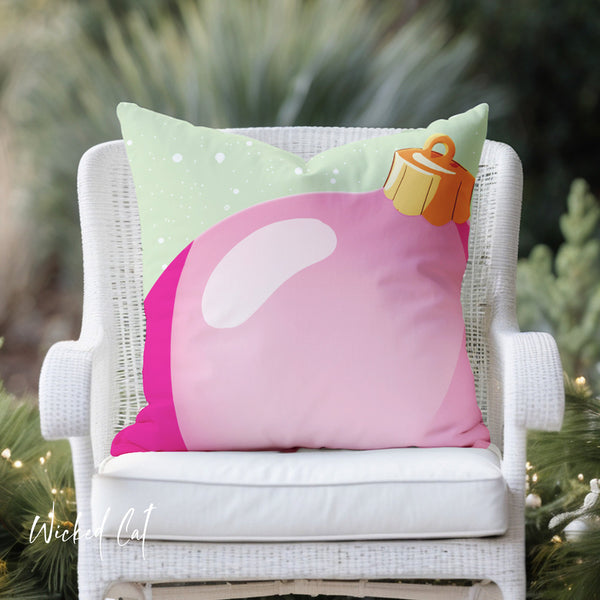 Indoor Outdoor Throw Pillow Pink Ornament Christmas Decor