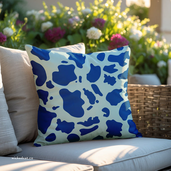 Blue Animal Print Outdoor Indoor Throw Pillow