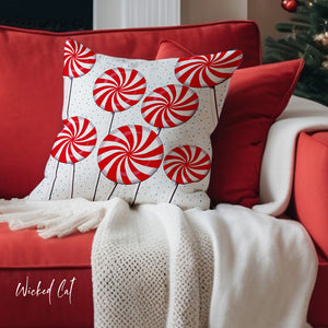 throw pillow with 'Candy Cane Reversible Christmas' design